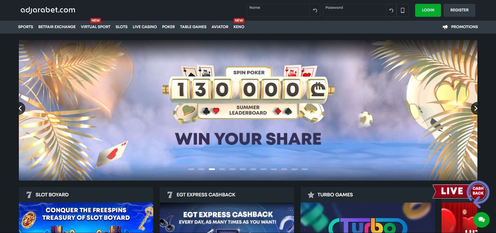 Adjarabet Casino'nun resmi web sitesi