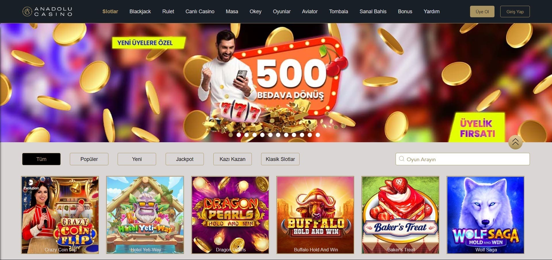 Anadolu Casino'nun resmi web sitesi
