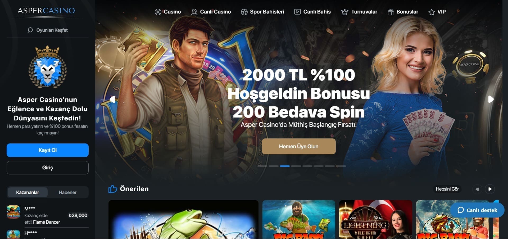 Asper Casino'nun resmi web sitesi