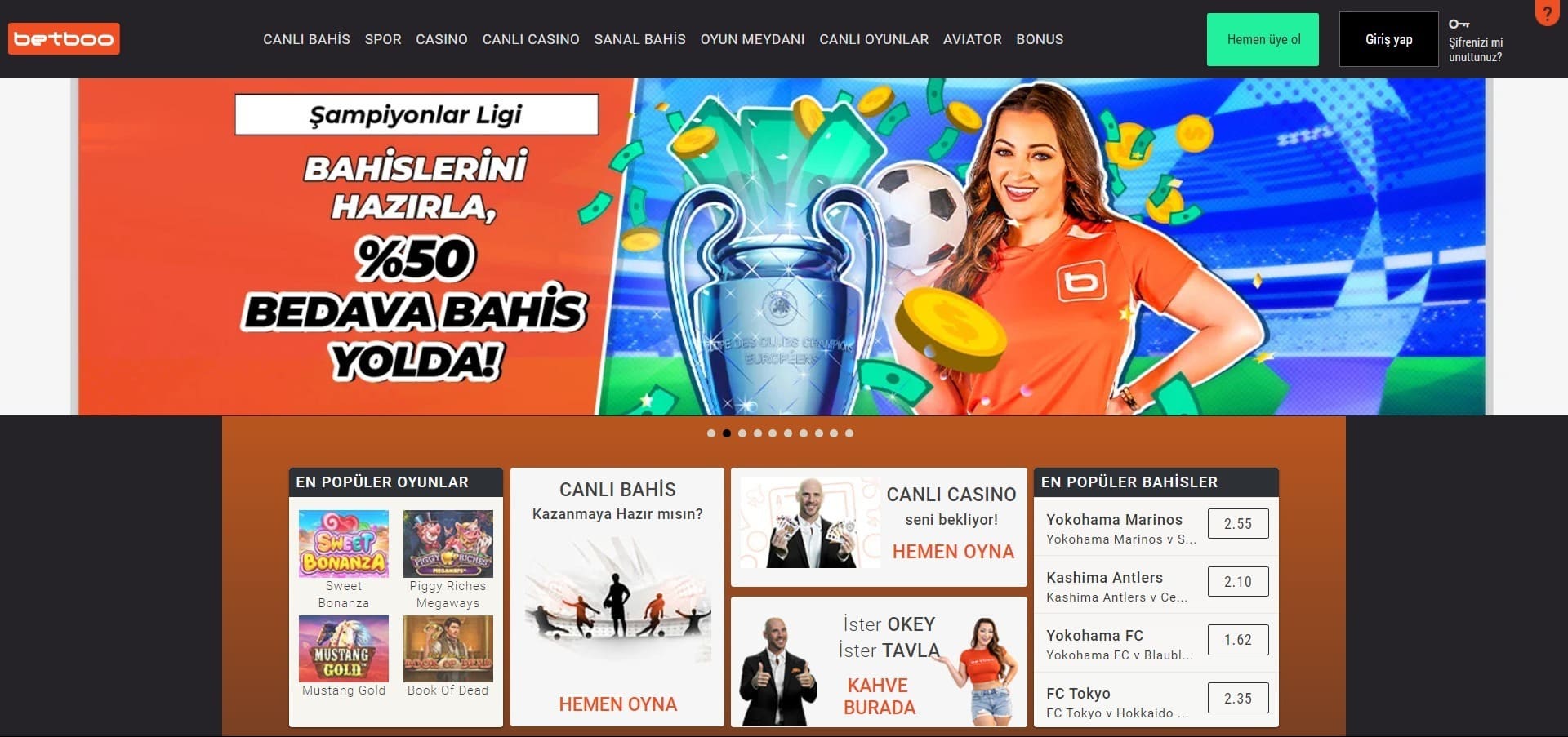 Betboo Casino'nun resmi web sitesi