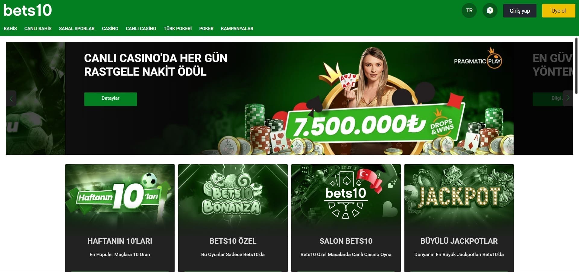 Bets10 Casino'nun resmi web sitesi