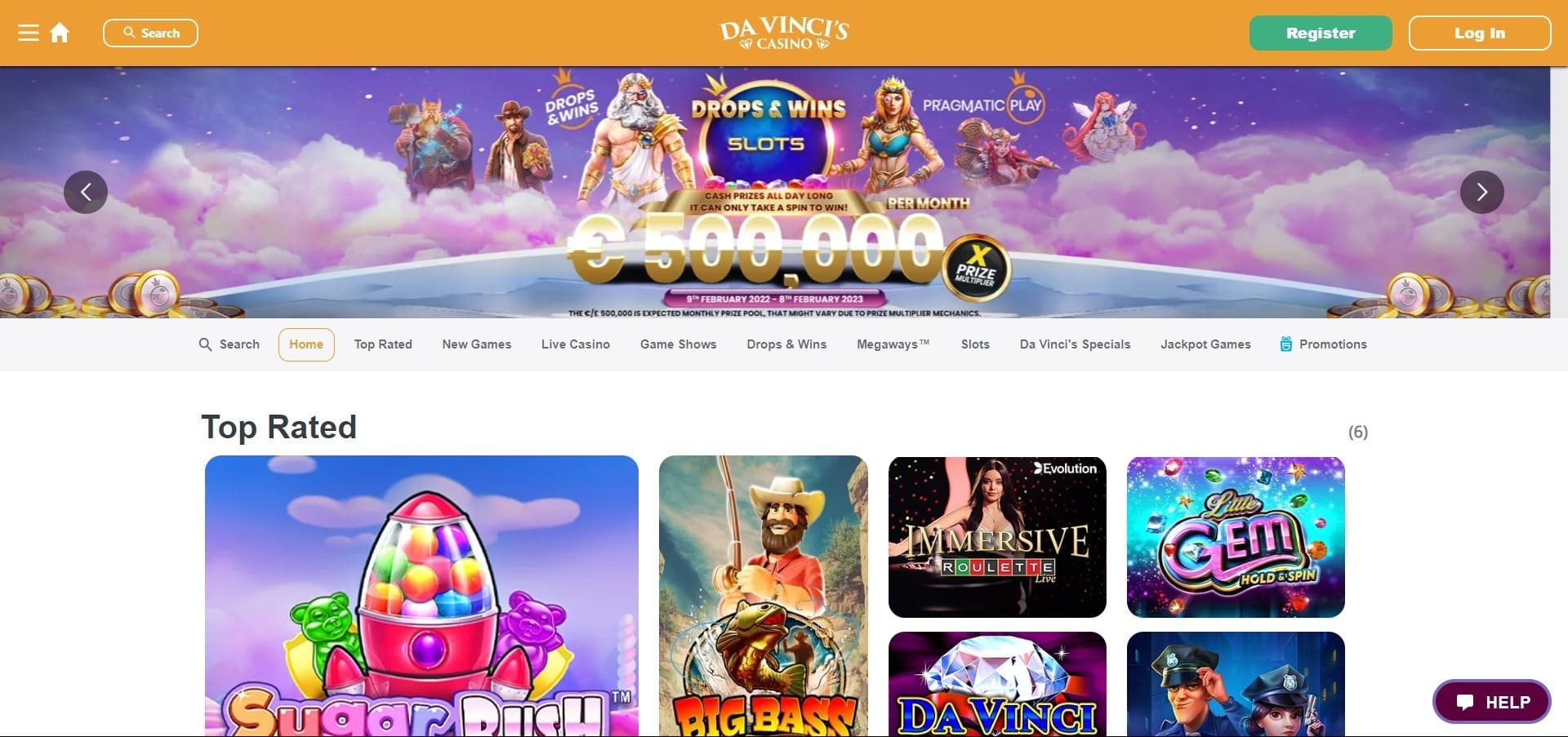 Da Vinci's Casino'nun resmi web sitesi