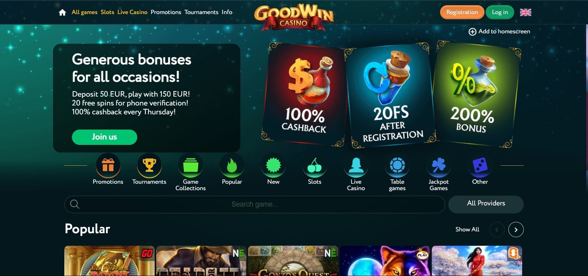 Goodwin Casino'nun resmi web sitesi