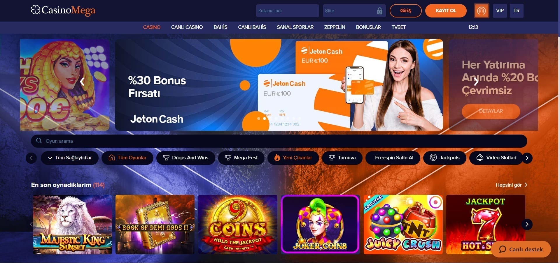 Casino Mega'nun resmi web sitesi