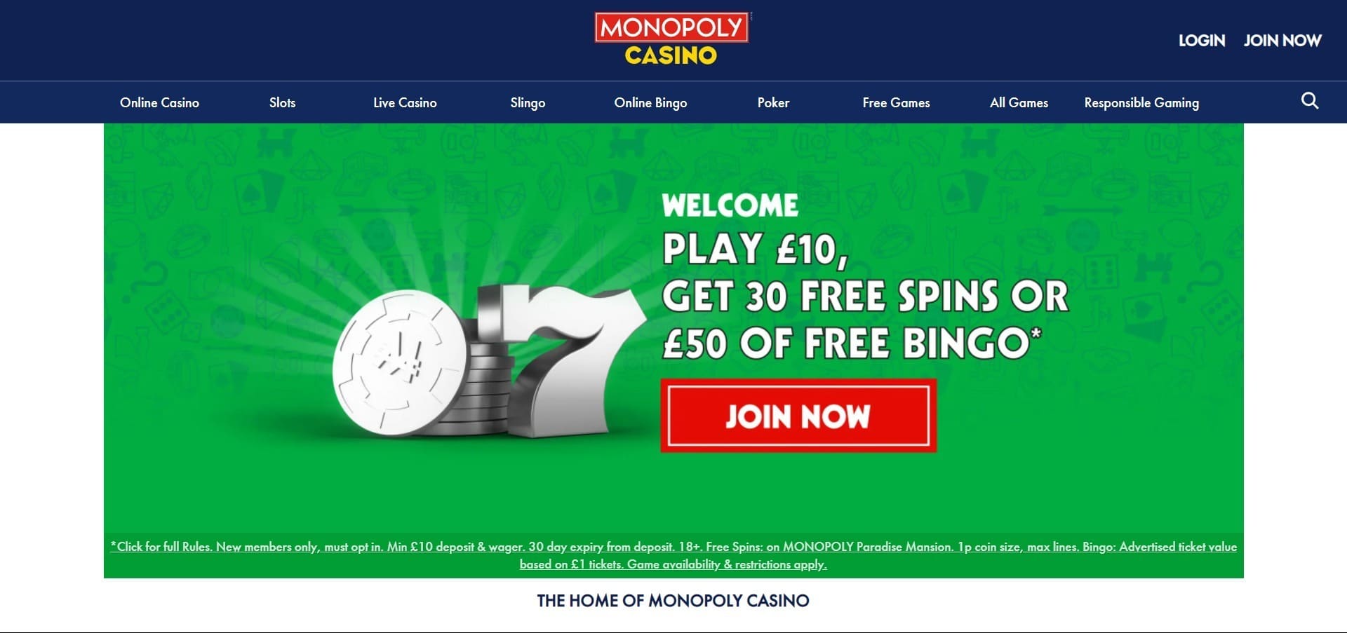 Monopoly Casino'nun resmi web sitesi