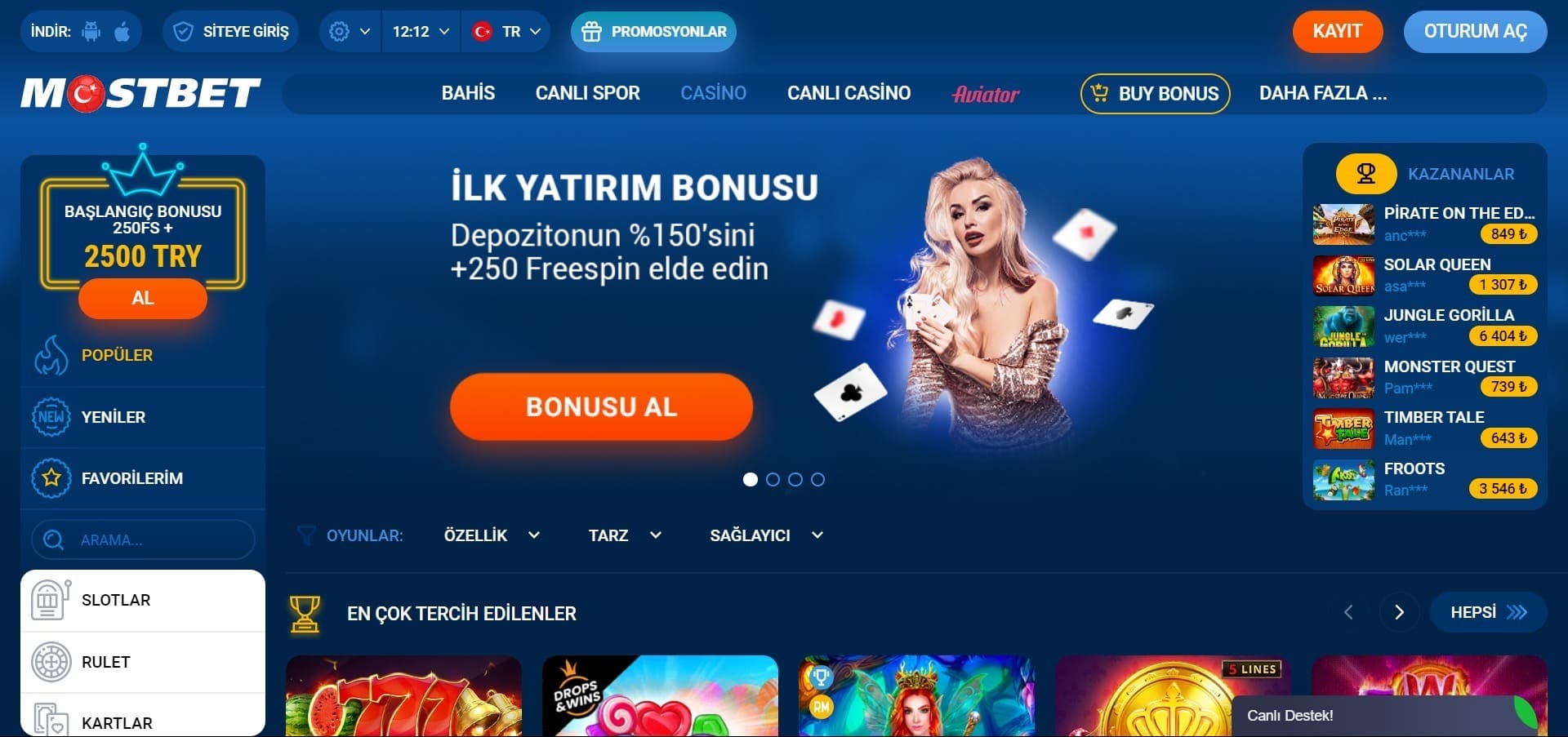 Mostbet Casino'nun resmi web sitesi