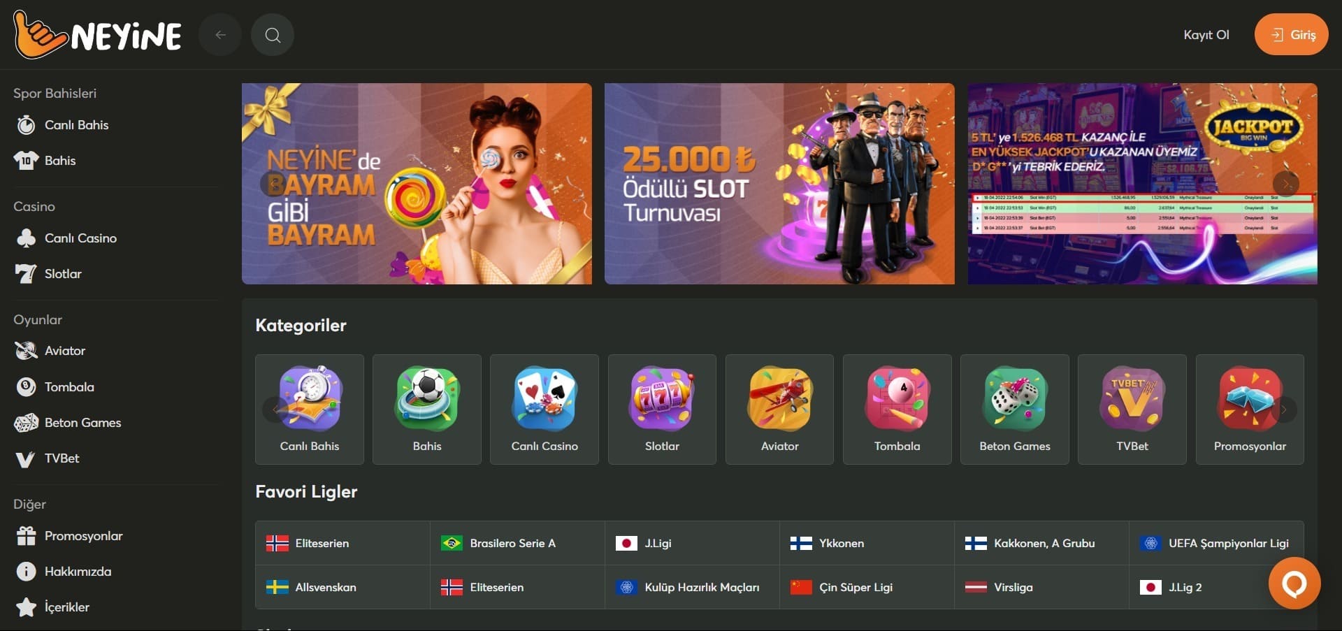 Neyine Casino'nun resmi web sitesi