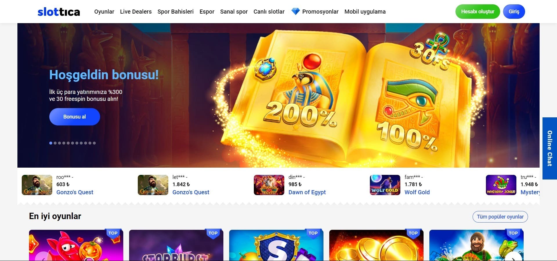 Slottica Casino'nun resmi web sitesi