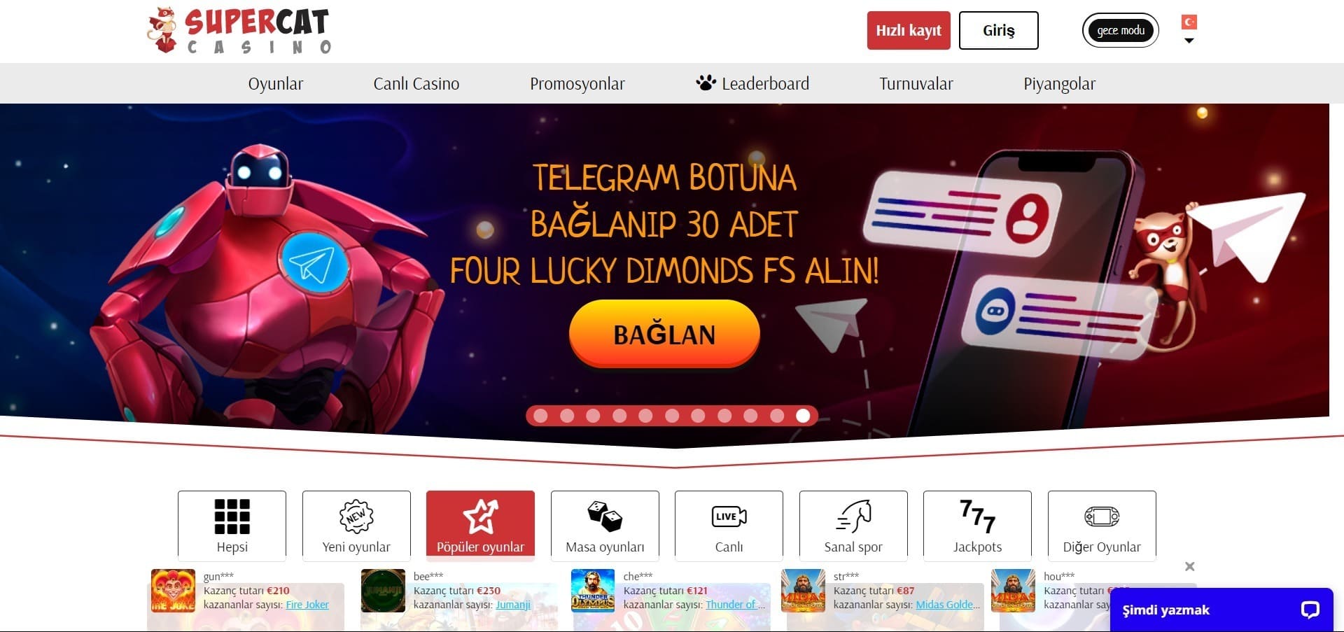 Super Cat Casino'nun resmi web sitesi